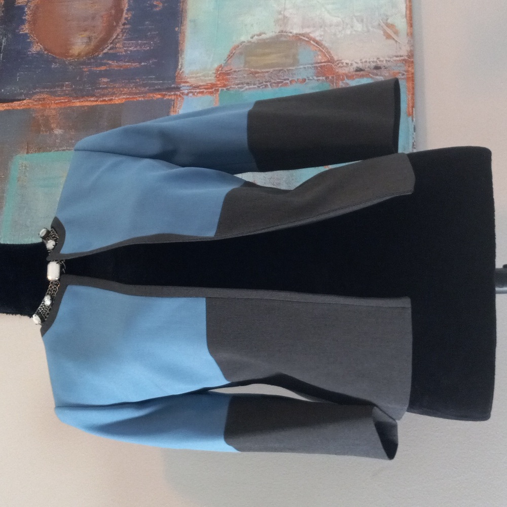 Kasper Blue & Grey Color Block Open Front Blazer … - image 2